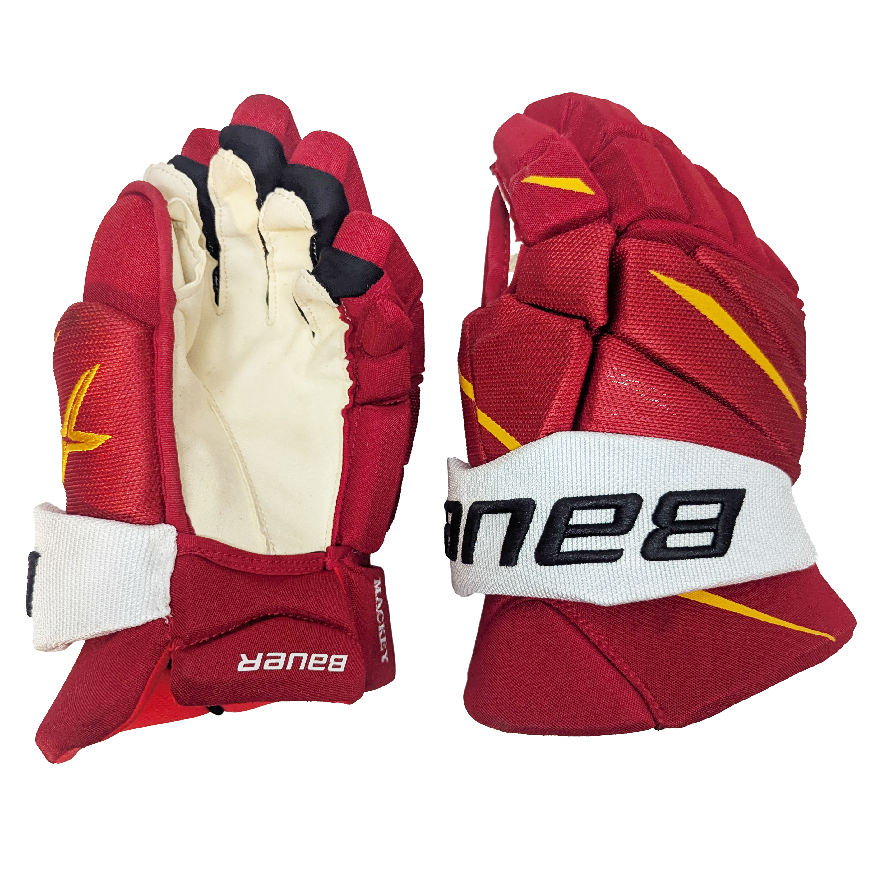 Bauer Vapor 2X Pro - Gant NHL Pro Stock - Connor Mackey (Rouge/Jaune/Blanc) *Taché*